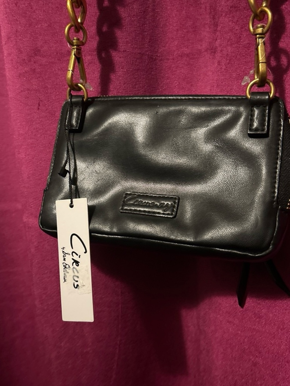 Circus by Sam Edelman Black Leather Crossbody with Gold Chain Accent